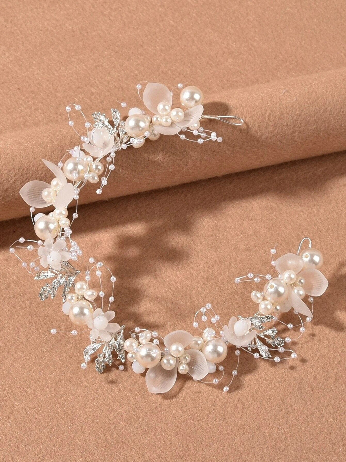 Flower Girl Pearl Headband, Bridal White Floral Tiara, Boho Wedding Flower Headband, Bridal Head Wreath Hair Vine - KaleaBoutique.com