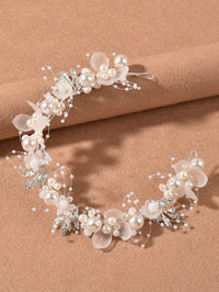Flower Girl Pearl Headband, Bridal White Floral Tiara, Boho Wedding Flower Headband, Bridal Head Wreath Hair Vine - KaleaBoutique.com