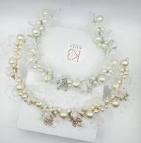 Flower Girl Pearl Headband, Bridal White Floral Tiara, Boho Wedding Flower Headband, Bridal Head Wreath Hair Vine - KaleaBoutique.com