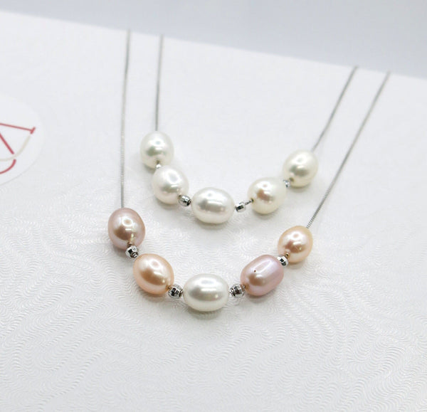 Freshwater Baroque Pearl Necklace, White Pink Natural Pearl Necklace, Pearl S925 Silver Necklace, Genuine Pearl Necklace - KaleaBoutique.com