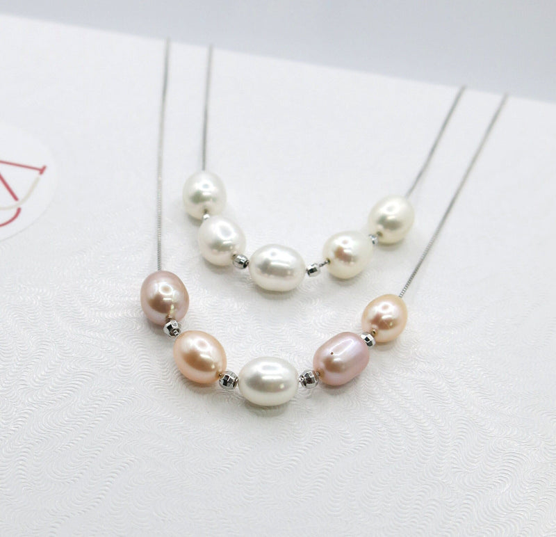 Freshwater Baroque Pearl Necklace, White Pink Purple Natural Pearl Necklace, Pearl 925 Silver Necklace, Genuine Pearl Minimalist Necklace - KaleaBoutique.com
