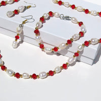 Freshwater Pearl 4 PC Jewelry Set, Natural Pearl Bracelet Earrings and Necklace, Bridesmaid Crystal Real Pearl Jewelry - KaleaBoutique.com