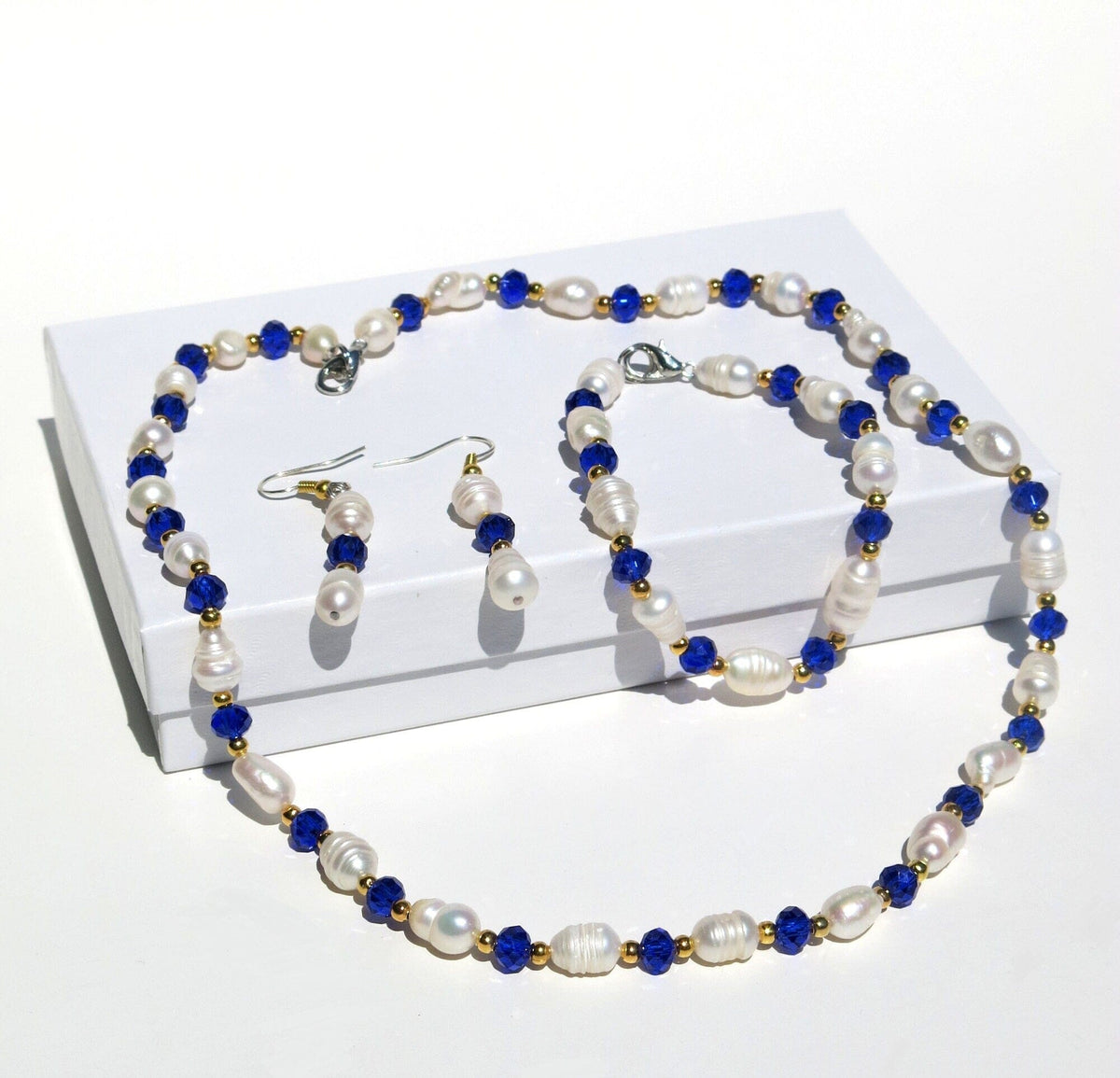 Freshwater Pearl 4 PC Jewelry Set, Natural Pearl Bracelet Earrings and Necklace, Bridesmaid Crystal Real Pearl Jewelry - KaleaBoutique.com