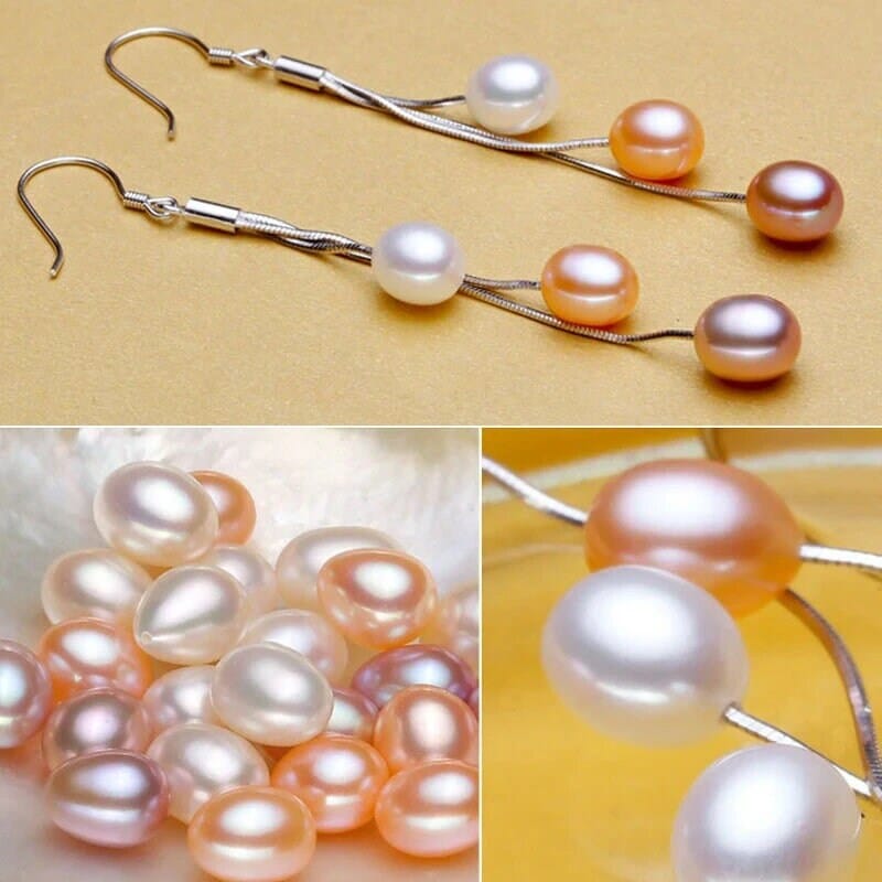 Genuine Freshwater Pearl Y-Necklace, White Pink Purple Natural Pearl Earrings, Natural Pearl Bridal Jewelry - KaleaBoutique.com