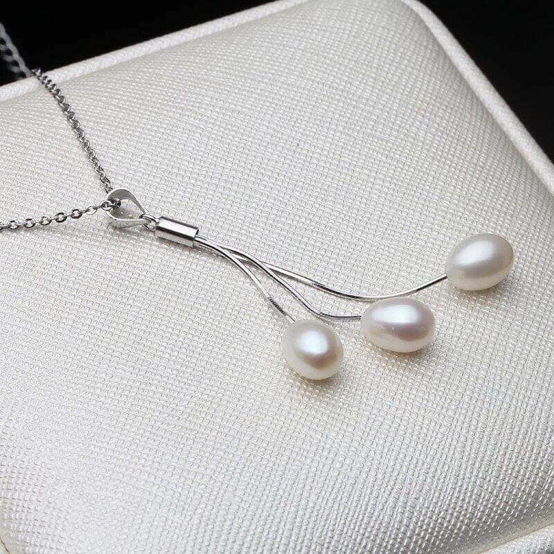 Genuine Freshwater Pearl Y-Necklace, White Pink Purple Natural Pearl Earrings, Natural Pearl Bridal Jewelry - KaleaBoutique.com