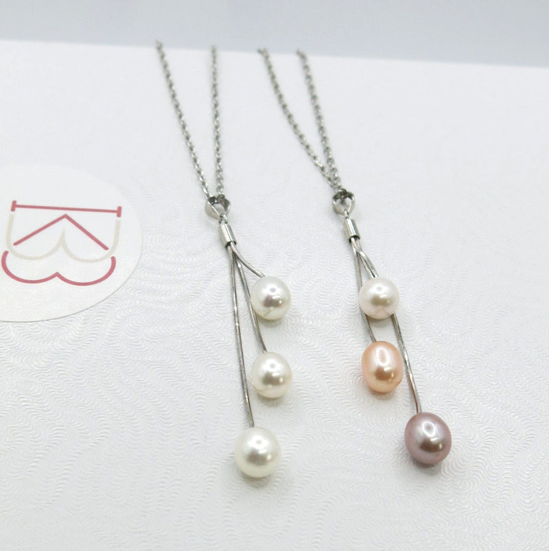 Genuine Freshwater Pearl Y-Necklace, White Pink Purple Natural Pearl Earrings, Bridal 925 Silver Pearl Pendant, Natural Pearl Bridal Jewelry - KaleaBoutique.com