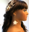Gold Chain Fuzzy Floral Stud Earrings, White Chiffon Extra Light Bridal Earrings, Wedding Flower Flowy Earrings for Bride - KaleaBoutique.com
