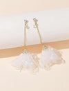 Gold Chain Fuzzy Floral Studs, White Chiffon Extra Light Bridal Earrings, Wedding Flower Dangle Earrings, Flower Tassel Dainty Stud Earrings - KaleaBoutique.com