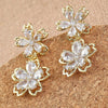 Gold Dual Crystal Flower Earrings, Large CZ Diamond Crystal Floral Studs, Bridal Diamond Flower Stud Earrings - KaleaBoutique.com