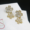Gold Dual Crystal Flower Earrings, Large Diamond Crystal Floral Studs, Bridal Bridesmaid Flower Fashion Stud Earrings, Diamond Flower Studs - KaleaBoutique.com