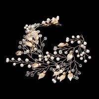 Gold Leaf Pearl Branch Hair Vine, Wedding Pearl Wire Headband, Bridal Pearl Wire Head Wreath Tiara - KaleaBoutique.com