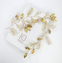 Gold Leaf Pearl Branch Hair Vine, Wedding Pearl Wire Headband, Bridal Pearl Wire Head Wreath Tiara - KaleaBoutique.com