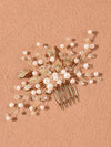 Gold Leaf Pearl Wire Bridal Hair Comb, Wedding Pearl Hairpiece, Small Wedding Hairpin Headpiece - KaleaBoutique.com