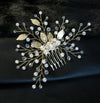 Gold Leaf Pearl Wire Bridal Hair Comb, Wedding Pearl Hairpiece, Small Wedding Hairpin Headpiece - KaleaBoutique.com
