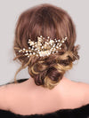 Gold Leaf Pearl Wire Bridal Hair Comb, Wedding Pearl Hairpiece, Small Wedding Hairpin Headpiece - KaleaBoutique.com