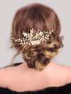 Gold Leaf Pearl Wire Hair Comb, Wedding Pearl Hairpiece, Bridal Hand Wired Hairpin Headpiece, Bridesmaid Floral Hairpin Hairdo Accessory - KaleaBoutique.com