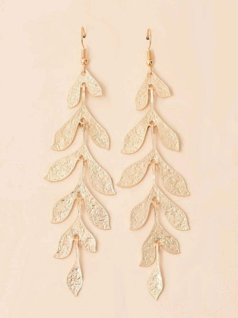 Gold or Silver Leaf Dangle Earrings, Wedding Long Earrings, Bridal Greek Goddess Earrings, Belly Dancer Beauty Earrings - KaleaBoutique.com