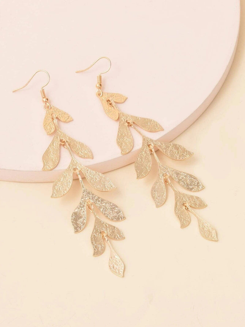Gold or Silver Leaf Dangle Earrings, Wedding Long Earrings, Bridal Greek Goddess Earrings, Belly Dancer Beauty Earrings - KaleaBoutique.com