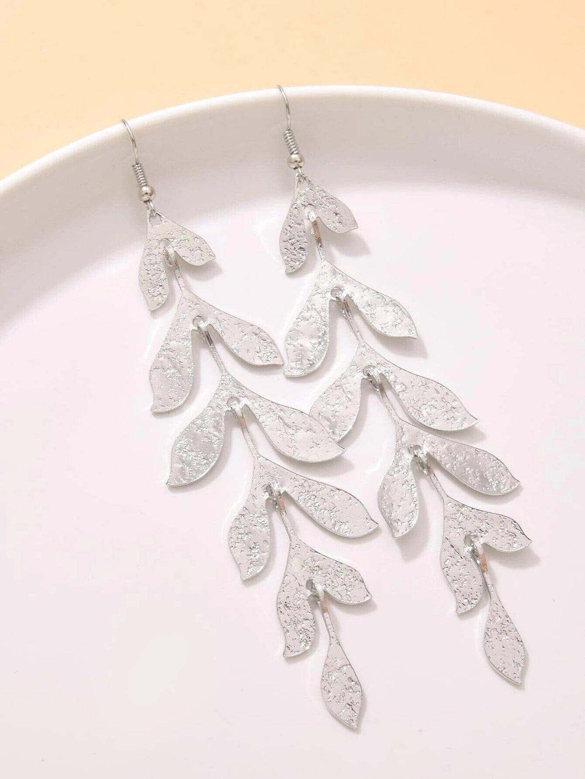 Gold or Silver Leaf Dangle Earrings, Wedding Long Earrings, Bridal Greek Goddess Earrings, Belly Dancer Beauty Earrings - KaleaBoutique.com