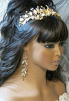 Gold or Silver Leaf Tassel Earrings, Wedding Dangle Earrings, Bridal Boho Greek Goddess Earrings, 4.5"L Belly Dancer Beauty Earrings - KaleaBoutique.com