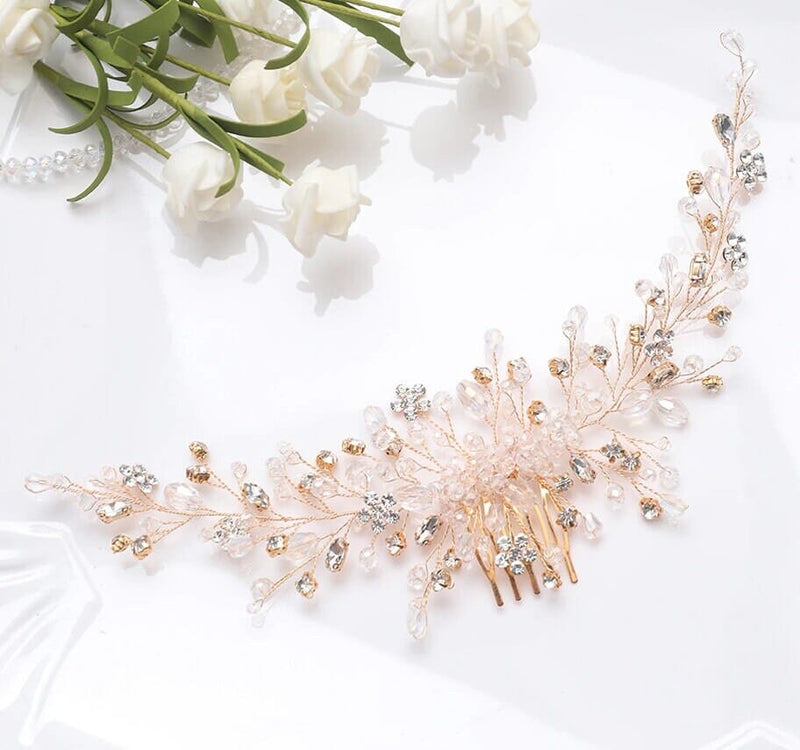 Crystal Pearl Large Bridal Hair Comb, Floral Wedding Rhinestone Hair Comb, Large Crystal Wire Hair Comb - KaleaBoutique.com