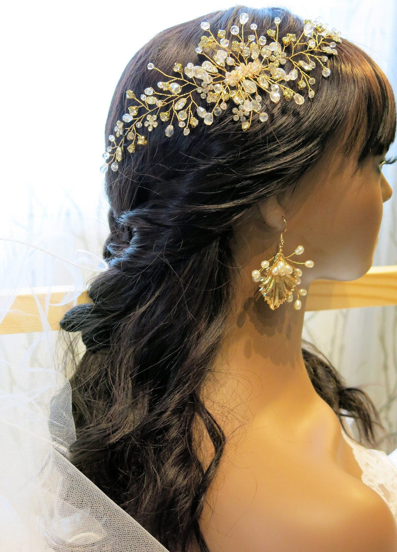 Crystal Pearl Large Bridal Hair Comb, Floral Wedding Rhinestone Hair Comb, Large Crystal Wire Hair Comb - KaleaBoutique.com