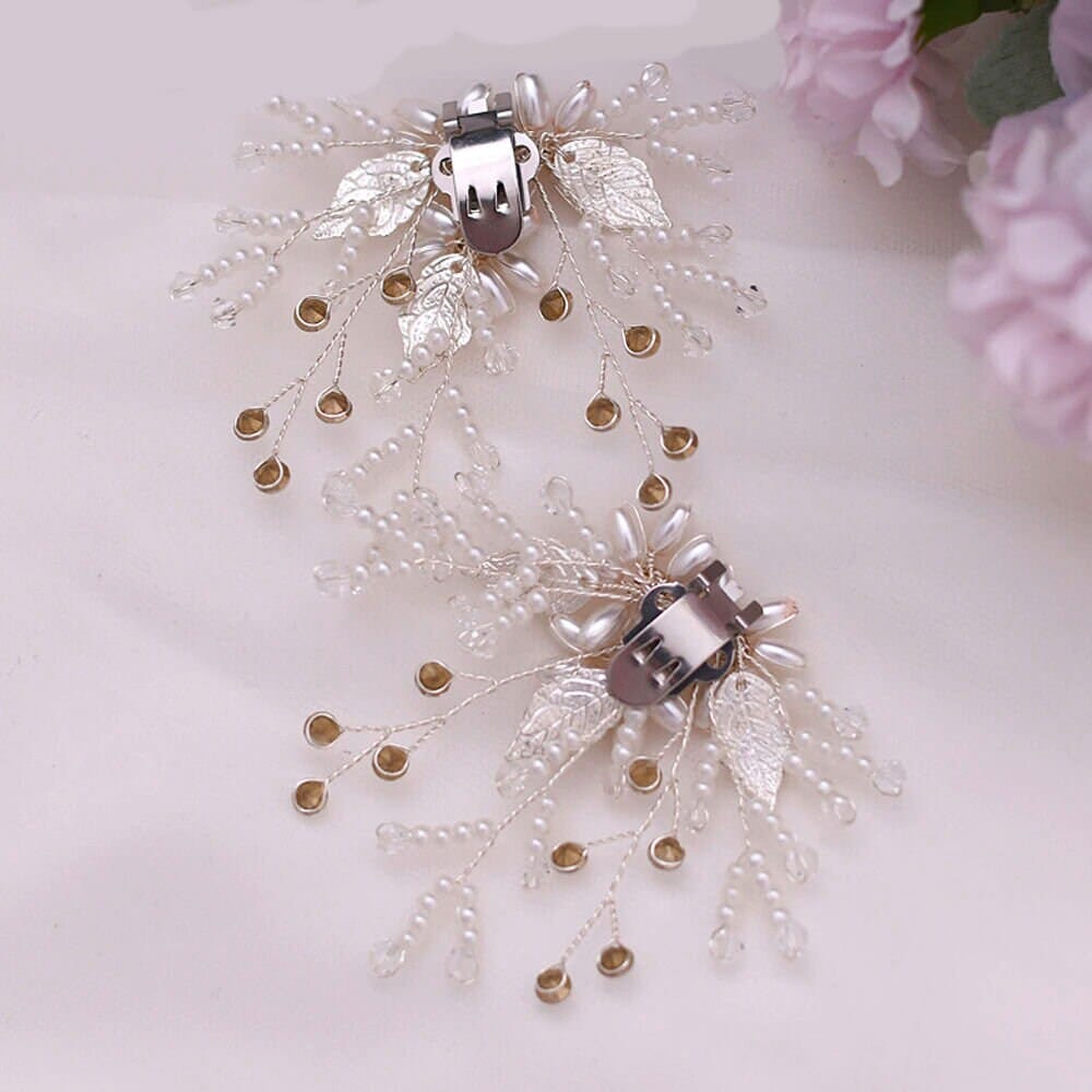 Bridal Pearls and Crystals 2 PC Shoe Clip Set, Wedding Slipper Flower Clip on. Brides Sandal Shoe Clips - KaleaBoutique.com