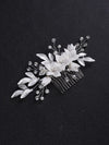 Ceramic Flower Pearl Bridal Hair Comb, Wedding Decorative Floral Hair Comb, Clay Flower White Hair Comb Hairpin - KaleaBoutique.com