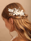Ceramic Flower Pearl Bridal Hair Comb, Wedding Decorative Floral Hair Comb, Clay Flower White Hair Comb Hairpin - KaleaBoutique.com