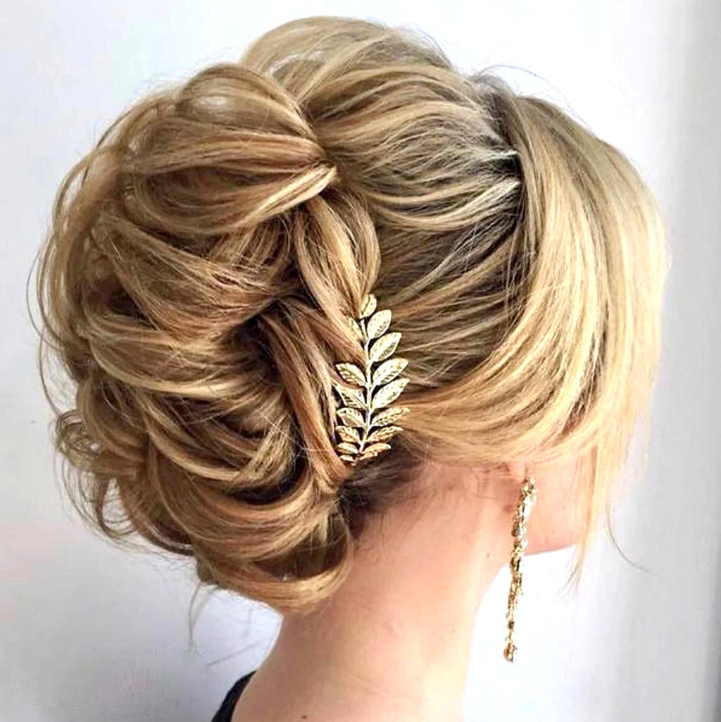 Silver or Gold Leaf Hair Comb, Boho Wedding Small Roman Style Hairpiece, Bridal Gold Metal Hair Piece - KaleaBoutique.com