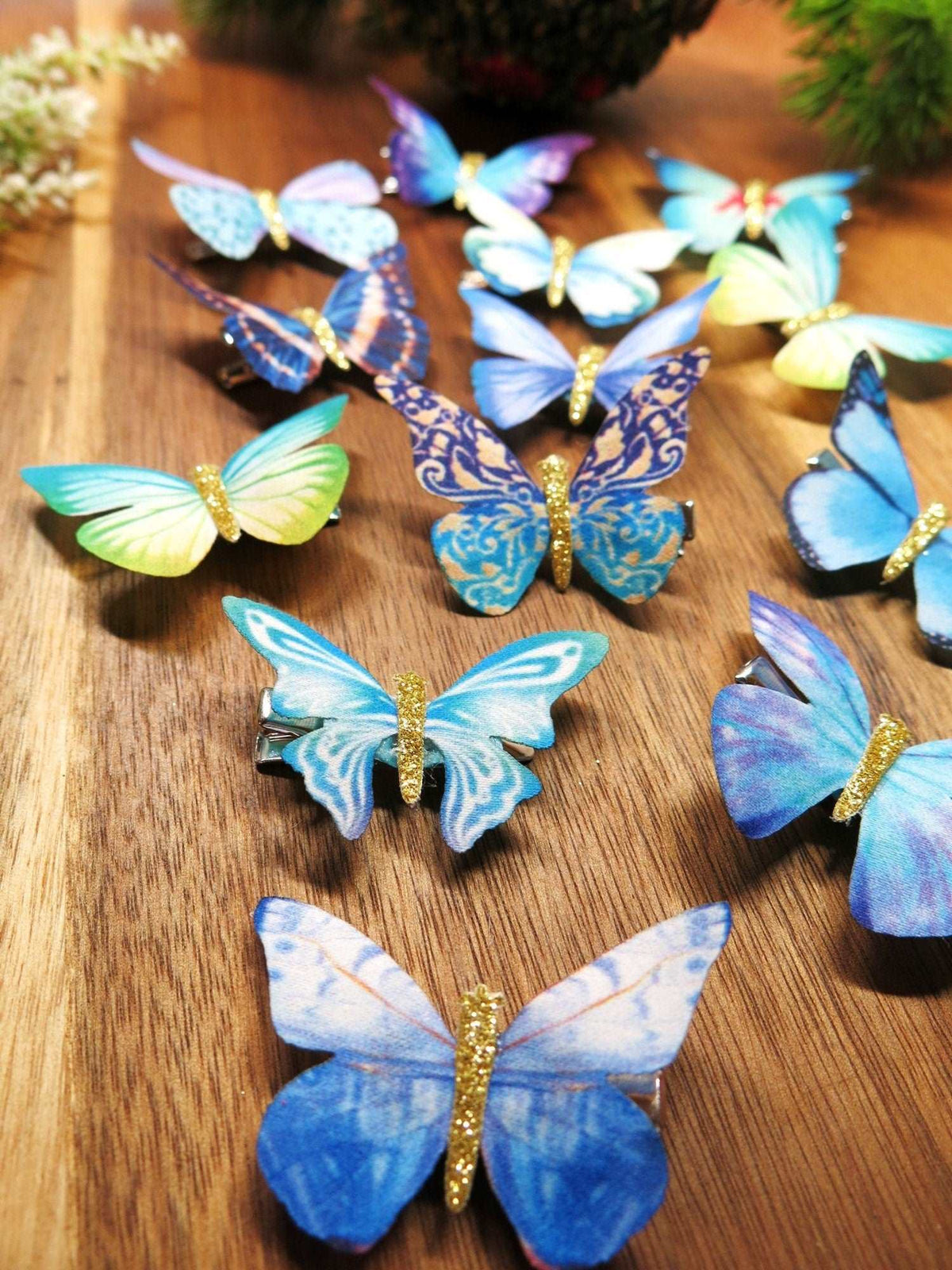 6 PC Silk Butterfly Hair Clip Set, Realistic Butterfly Fantasy Hairclips, Bridesmaid or Prom Party Butterfly Hairclip Set - KaleaBoutique.com