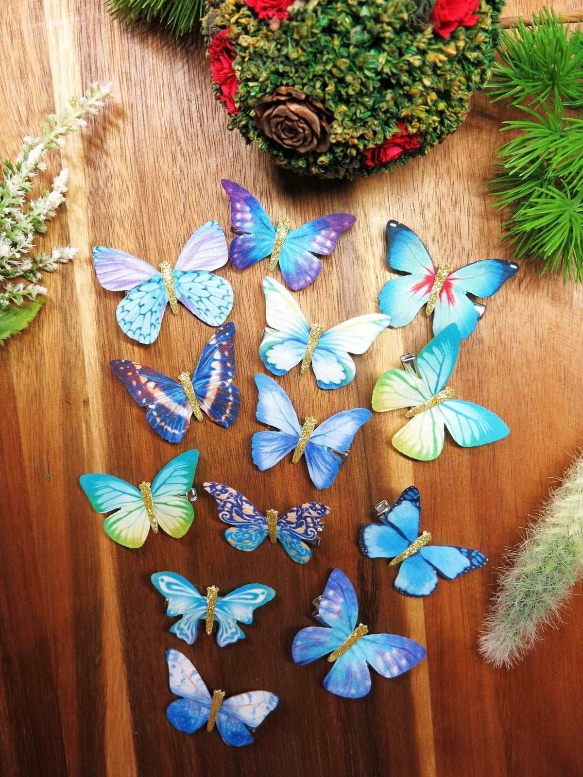 6 PC Silk Butterfly Hair Clip Set, Realistic Butterfly Fantasy Hairclips, Bridesmaid or Prom Party Butterfly Hairclip Set - KaleaBoutique.com