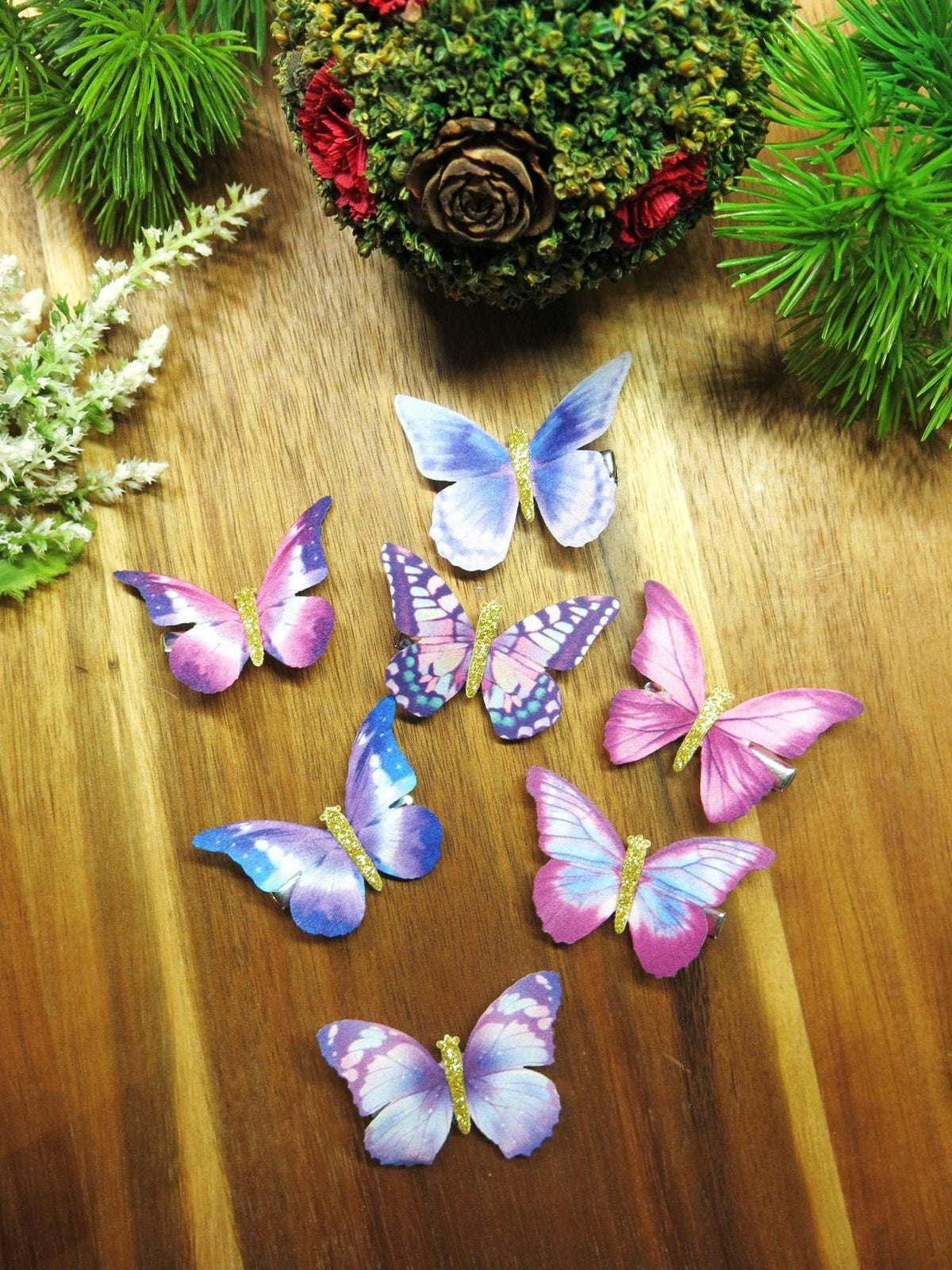 6 PC Silk Butterfly Hair Clip Set, Realistic Butterfly Fantasy Hairclips, Bridesmaid or Prom Party Butterfly Hairclip Set - KaleaBoutique.com