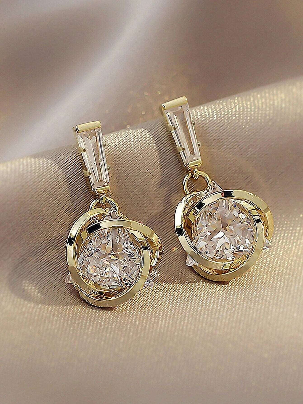 Baguette Cut Crystal Earrings, Sphere Crystal Ball Wedding Bridal Earrings, Bridesmaid Minimalist Fashion Studded Earrings - KaleaBoutique.com
