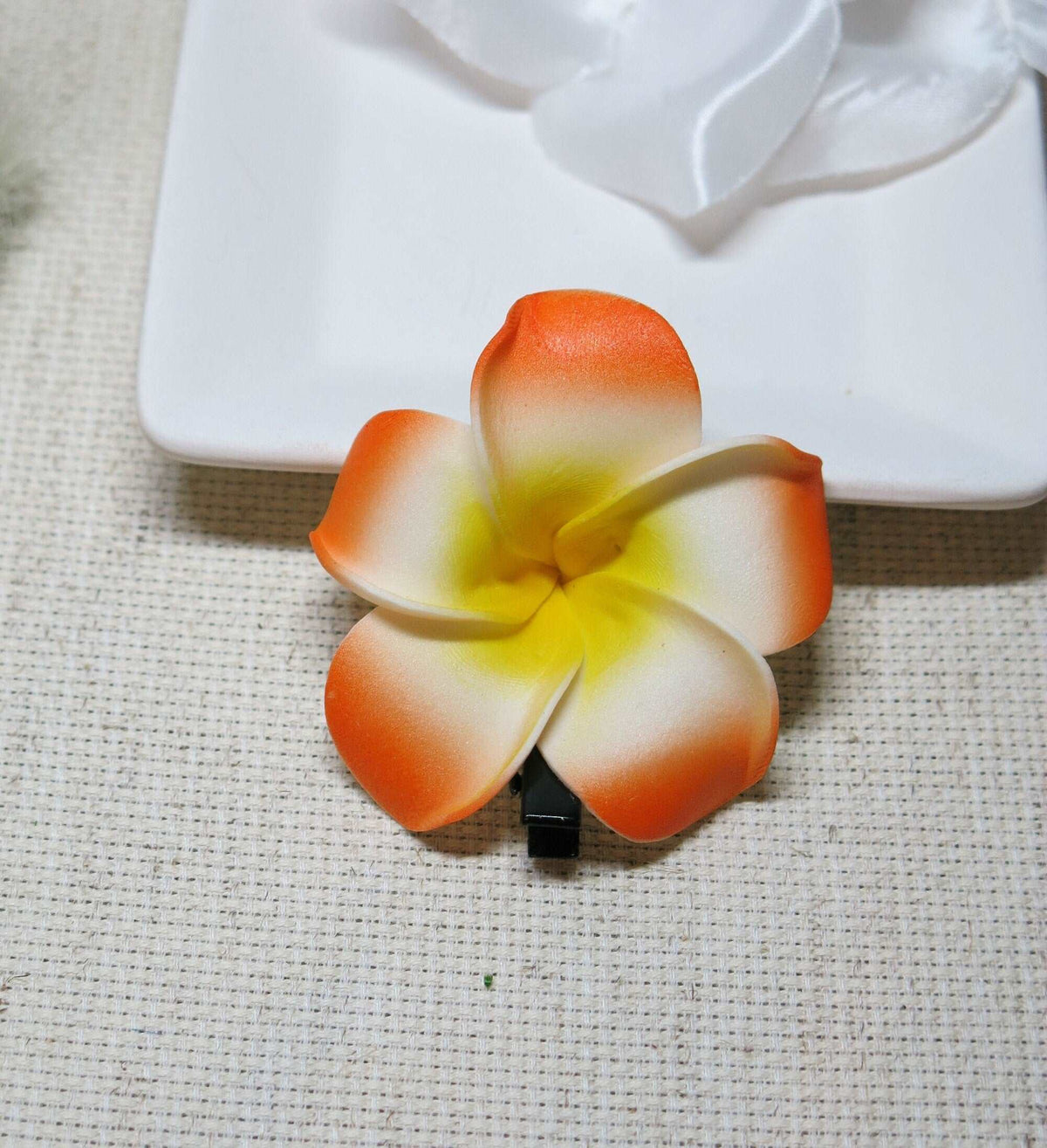 3 PC Plumeria Flower Hair Clip Set. Bridal Hawaii Plumeria Floral Hairclips, Bohemian Tropical Flower Hair Piece Set - KaleaBoutique.com