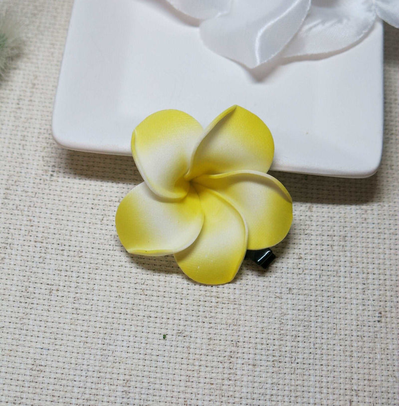 3 PC Plumeria Flower Hair Clip Set. Bridal Hawaii Plumeria Floral Hairclips, Bohemian Tropical Flower Hair Piece Set - KaleaBoutique.com