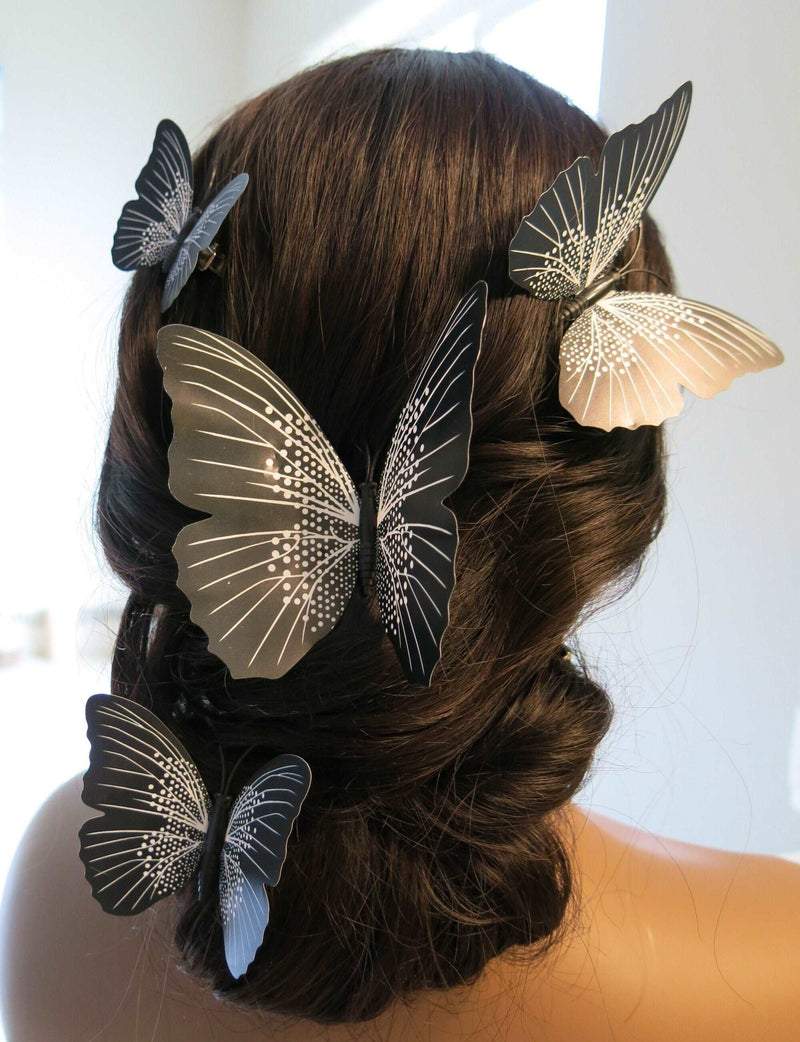 Big Butterfly 4 PC Hairclip Set, PVC Large Butterfly Wing Prom Hair Clips in Pink, White or Black - KaleaBoutique.com