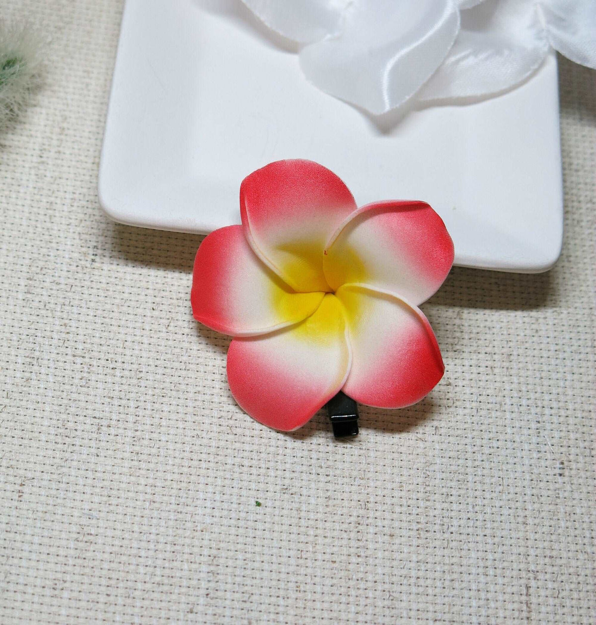 3 PC Plumeria Flower Hair Clip Set. Bridal Hawaii Plumeria Floral Hairclips, Bohemian Tropical Flower Hair Piece Set - KaleaBoutique.com