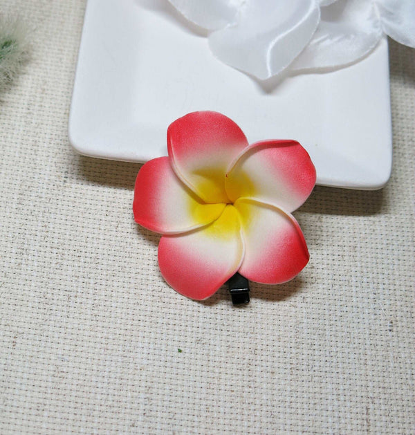 3 PC Plumeria Flower Hair Clip Set. Bridal Hawaii Plumeria Floral Hairclips, Bohemian Tropical Flower Hair Piece Set - KaleaBoutique.com