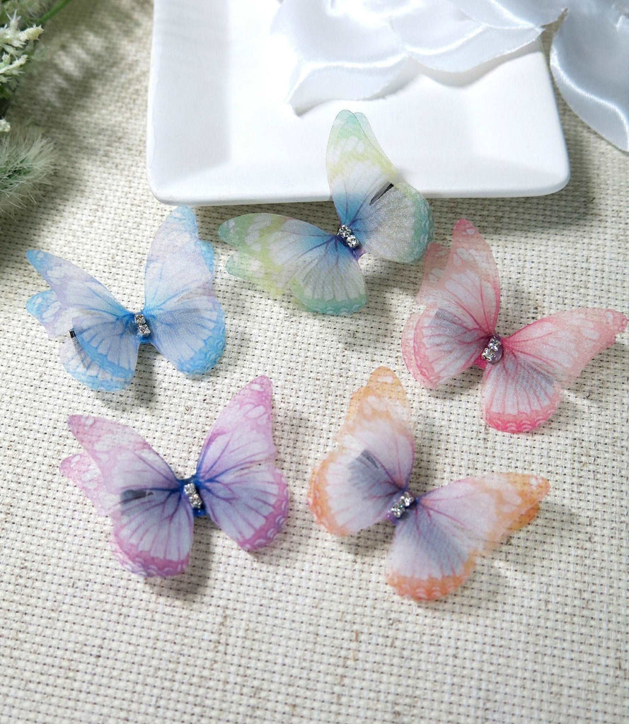 Multicolored Double Layer Chiffon Butterfly 5 PC Hairclip Set, Wedding, Prom Party Chiffon Butterfly Hair Clips - KaleaBoutique.com