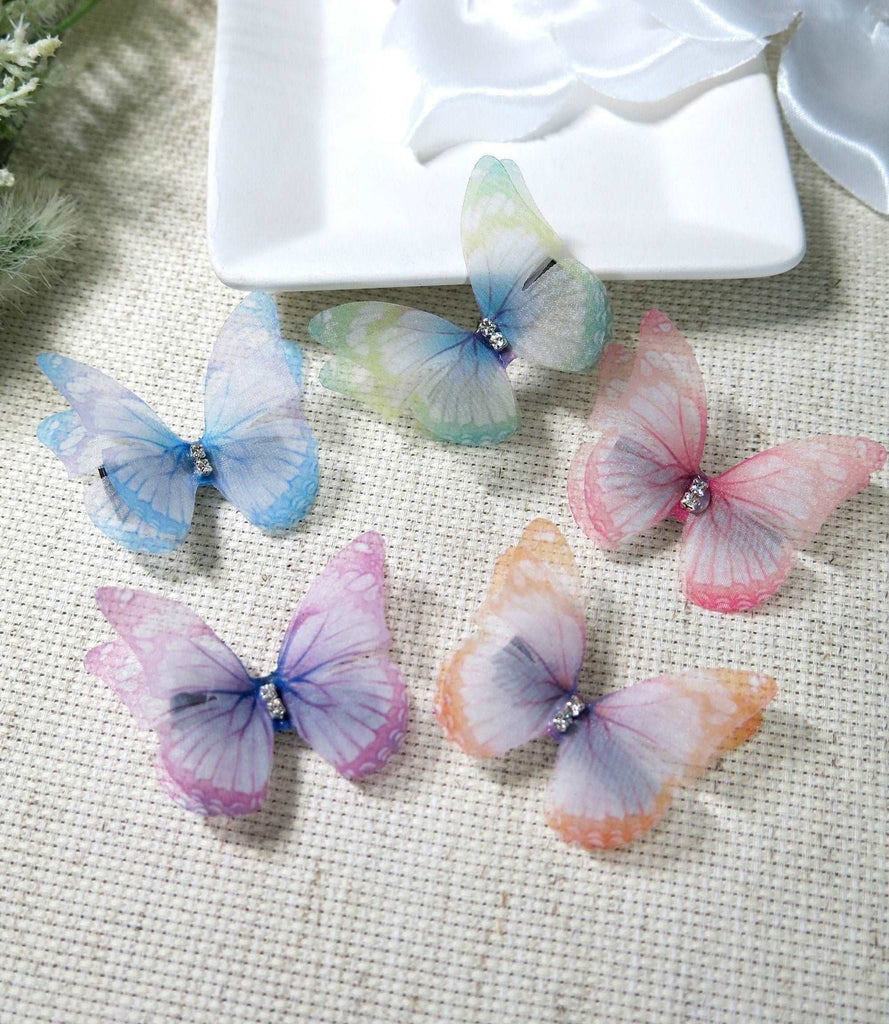 Color Double Layer Butterfly Hair Clip 5 PC Wedding Hairclip Set, Prom Party Chiffon Butterfly Hairclip 5 PC set - KaleaBoutique.com