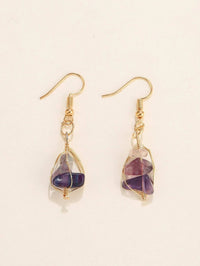 Genuine Amethyst Necklace and Bracelet 2 PC Jewelry Set, Gemstone Amethyst Nugget Dangle Earrings - KaleaBoutique.com