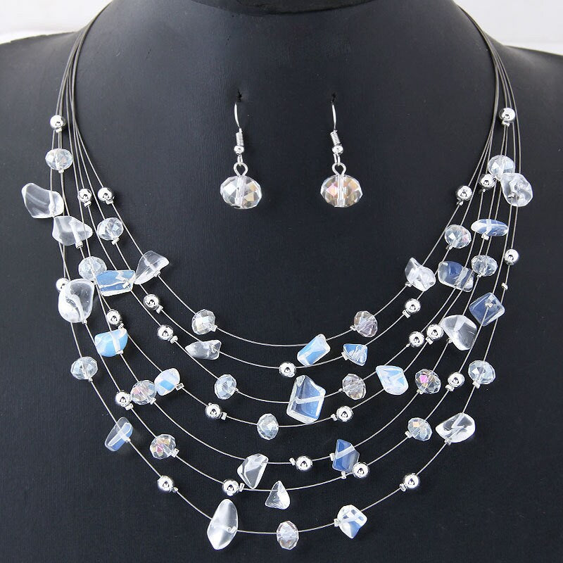 Layered Natural Gemstone Rough Necklace and Earrings 3 PC Jewelry Set, Floating Gem Boho Necklace - KaleaBoutique.com