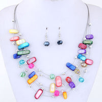Layered Natural Gemstone Rough Necklace and Earrings 3 PC Jewelry Set, Floating Gem Boho Necklace - KaleaBoutique.com