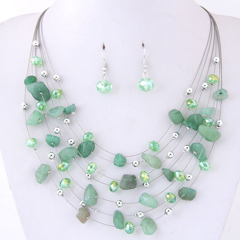 Layered Natural Gemstone Rough Necklace and Earrings 3 PC Jewelry Set, Floating Gem Boho Necklace - KaleaBoutique.com