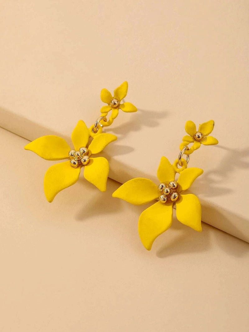 S925 Sterling Silver Post Double Flower Earrings, Lightweight Statement Blue Pink or Yellow Floral Prom Stud Earrings - KaleaBoutique.com