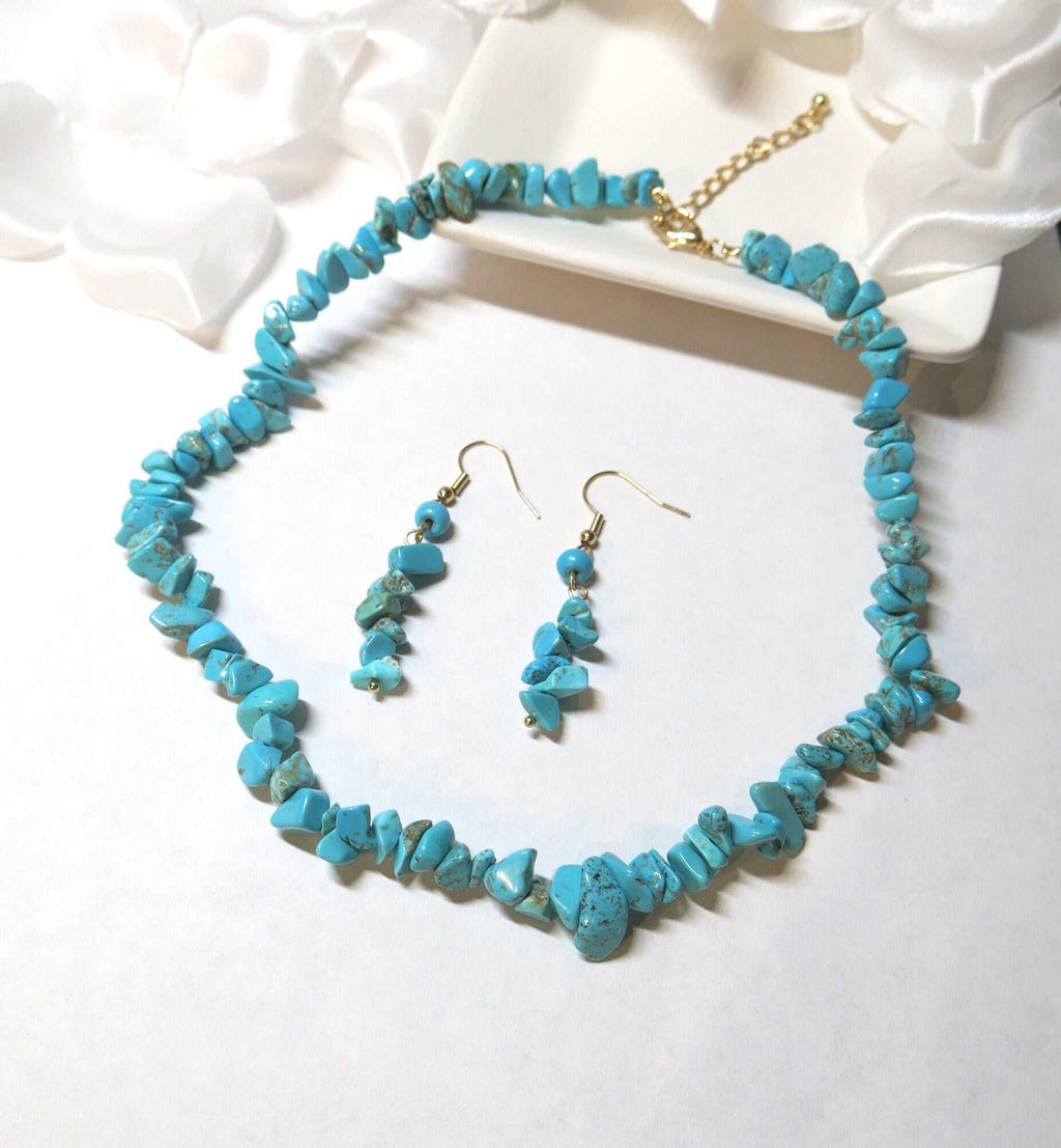 Natural Turquoise Nugget Choker Boho Gem Unisex Necklace or Turquoise Dangle Earrings or Hoop Earrings - KaleaBoutique.com