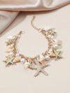 Natural Seashell Necklace and Bracelet, Beach Wedding Pearl and Starfish Bib Necklace, Charm Bracelet - KaleaBoutique.com