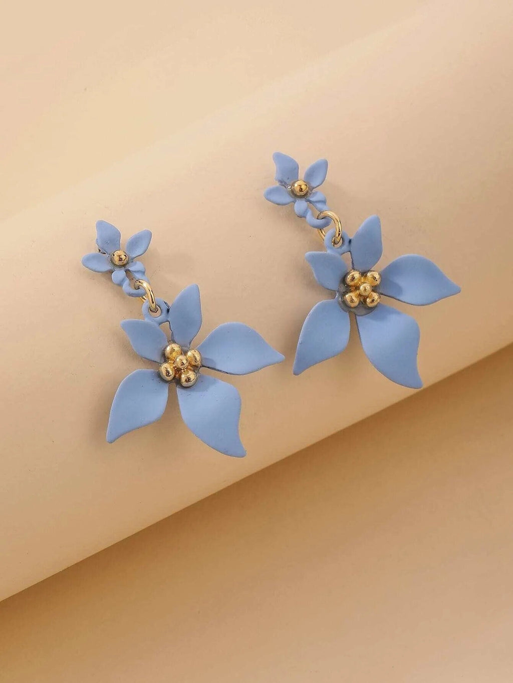 S925 Sterling Silver Post Double Flower Earrings, Lightweight Statement Blue Pink or Yellow Floral Prom Stud Earrings - KaleaBoutique.com