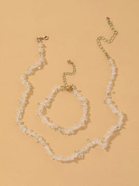 2 PC Natural Quartz Gem Necklace and Bracelet Two Piece Jewelry Set, Ice Cube Statement Earrings - KaleaBoutique.com